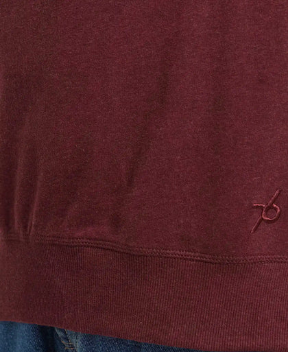 Super Combed Cotton French Terry Solid Sweatshirt with Ribbed Cuffs - Burgundy-7