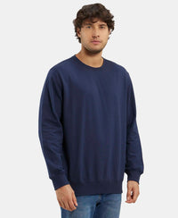 Super Combed Cotton French Terry Solid Sweatshirt with Ribbed Cuffs - Navy-2