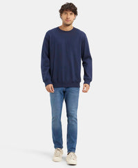 Super Combed Cotton French Terry Solid Sweatshirt with Ribbed Cuffs - Navy-4