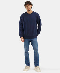 Super Combed Cotton French Terry Solid Sweatshirt with Ribbed Cuffs - Navy-6