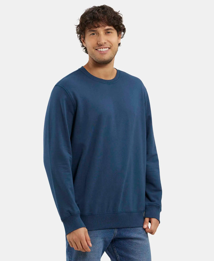 Super Combed Cotton French Terry Solid Sweatshirt with Ribbed Cuffs - Petrol-2