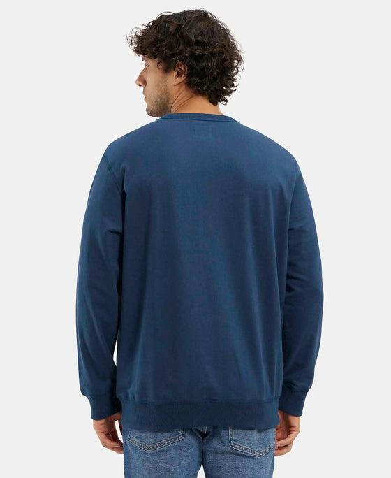 Super Combed Cotton French Terry Solid Sweatshirt with Ribbed Cuffs - Petrol-3