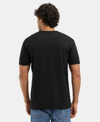 Super Combed Cotton Rich Solid V Neck Half Sleeve T-Shirt  - Black-3