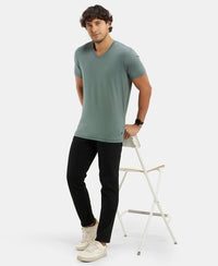 Super Combed Cotton Rich Solid V Neck Half Sleeve T-Shirt  - Balsam Green-6