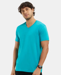 Super Combed Cotton Rich Solid V Neck Half Sleeve T-Shirt  - Deep Atlantis-5