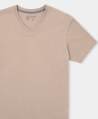 Super Combed Cotton Rich Solid V Neck Half Sleeve T-Shirt - Desert Taupe