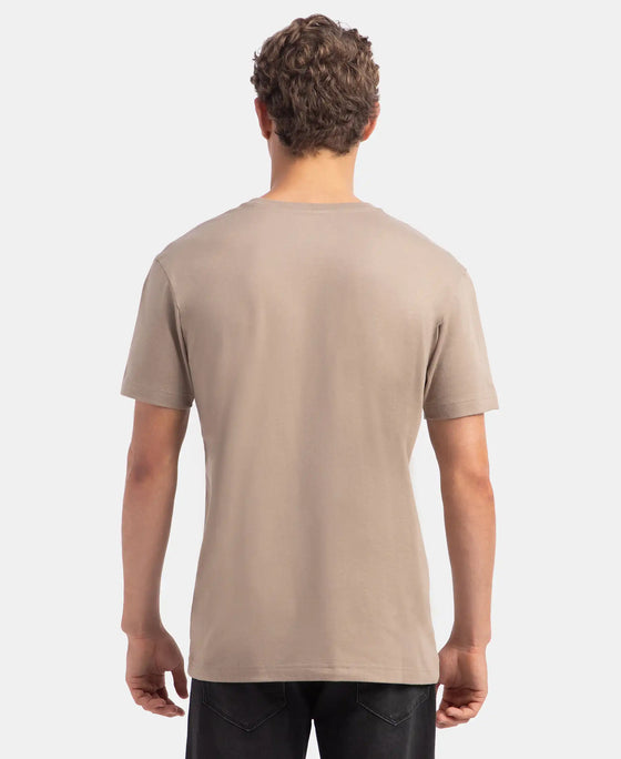 Super Combed Cotton Rich Solid V Neck Half Sleeve T-Shirt - Desert Taupe