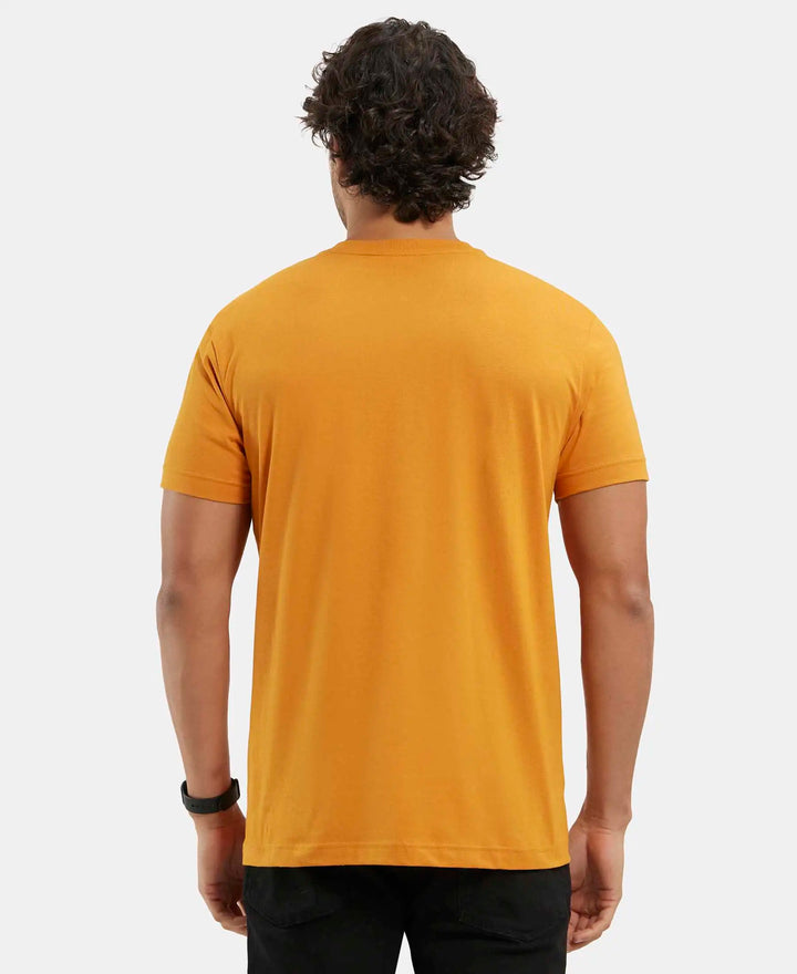 Super Combed Cotton Rich Solid V Neck Half Sleeve T-Shirt  - Desert Sun-3