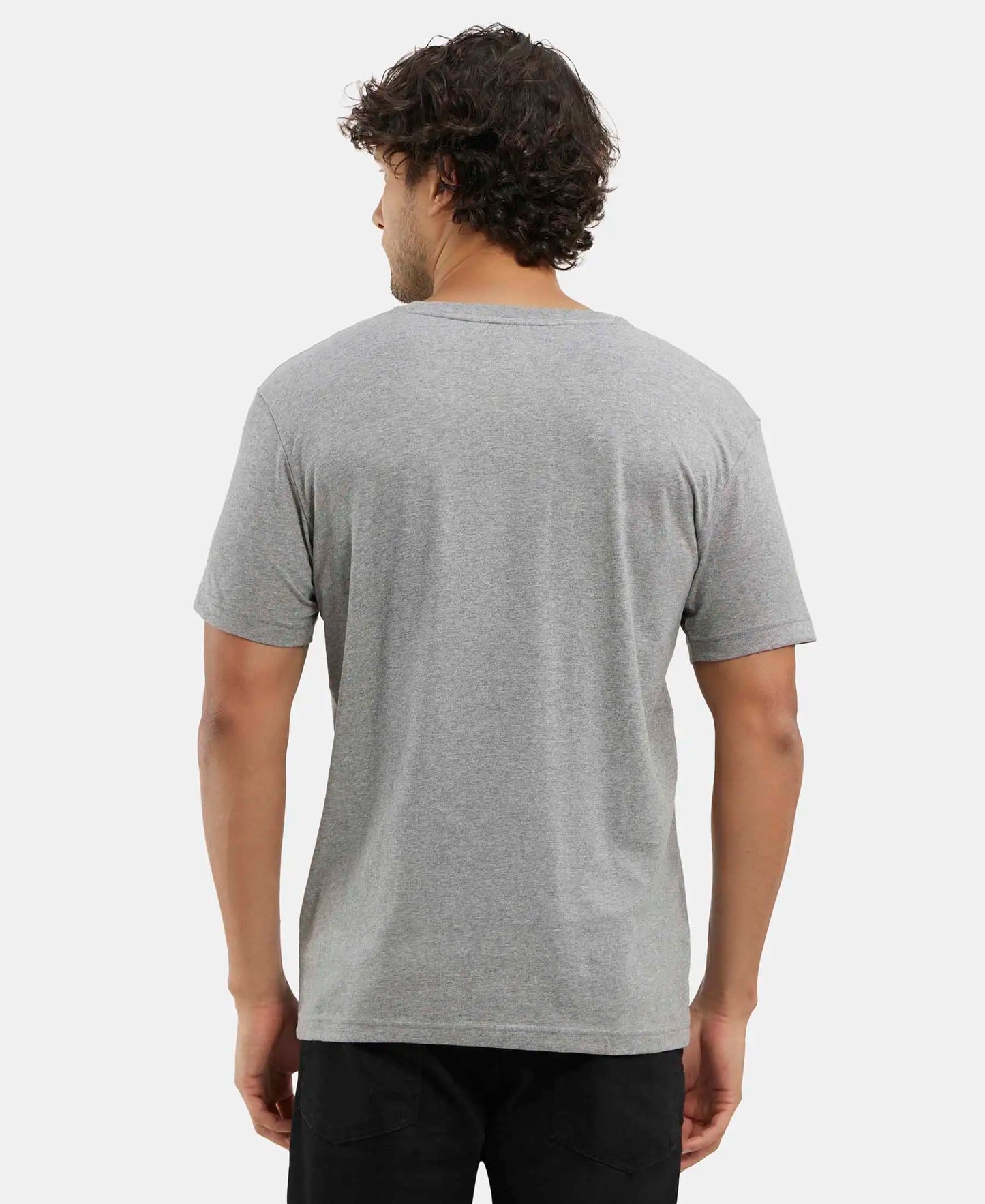 Super Combed Cotton Rich Solid V Neck Half Sleeve T-Shirt  - Grey Melange-3