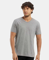 Super Combed Cotton Rich Solid V Neck Half Sleeve T-Shirt  - Grey Melange-5