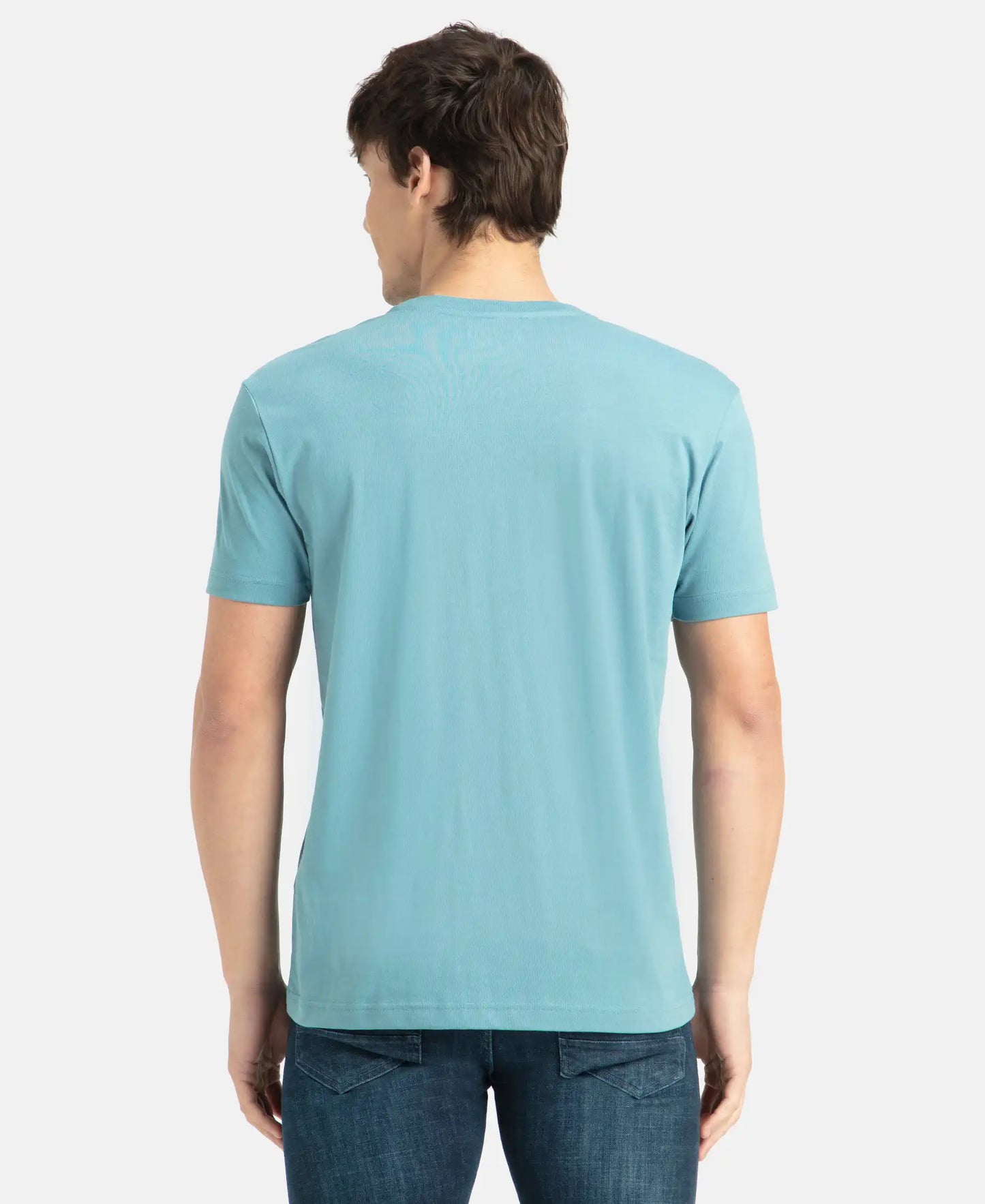 Super Combed Cotton Rich Solid V Neck Half Sleeve T-Shirt - Provincial Blue