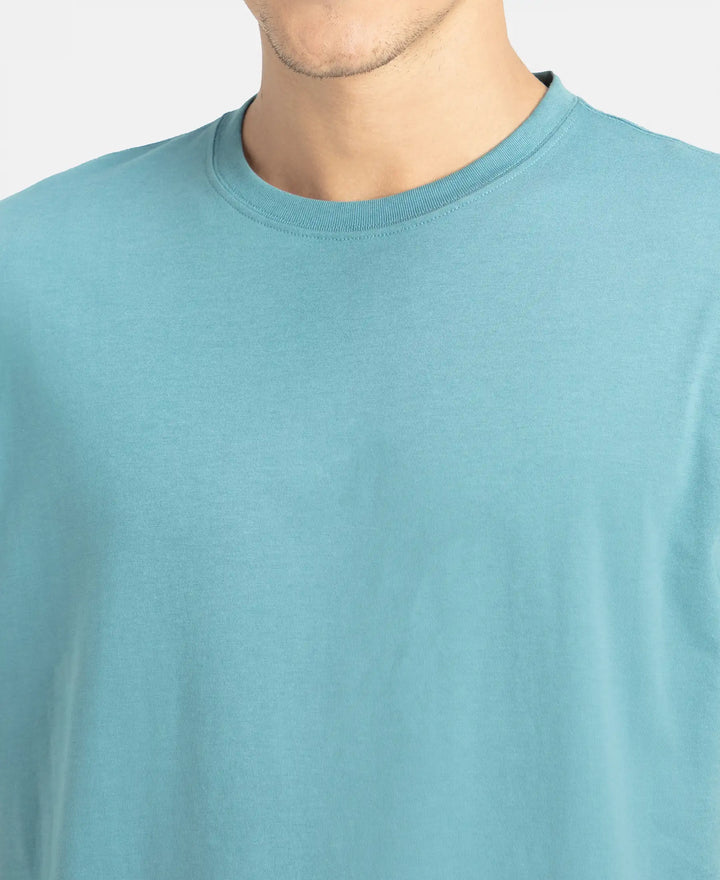 Super Combed Cotton Rich Solid V Neck Half Sleeve T-Shirt - Provincial Blue