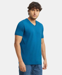 Super Combed Cotton Rich Solid V Neck Half Sleeve T-Shirt  - Seaport Teal-2