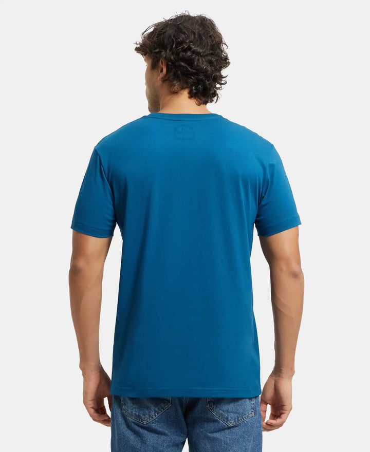 Super Combed Cotton Rich Solid V Neck Half Sleeve T-Shirt  - Seaport Teal-3