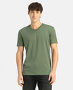 Super Combed Cotton Rich Solid V Neck Half Sleeve T-Shirt - Thyme