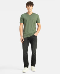 Super Combed Cotton Rich Solid V Neck Half Sleeve T-Shirt - Thyme