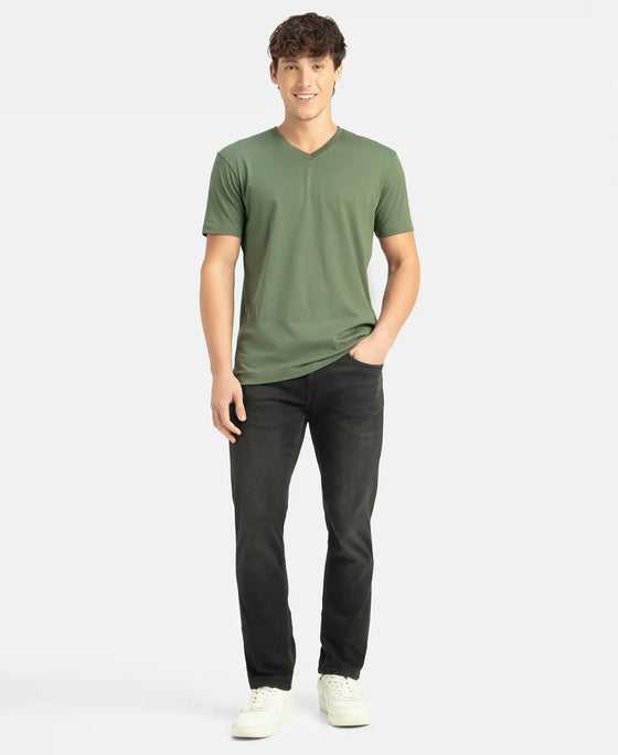 Super Combed Cotton Rich Solid V Neck Half Sleeve T-Shirt - Thyme