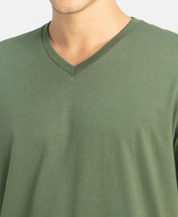 Super Combed Cotton Rich Solid V Neck Half Sleeve T-Shirt - Thyme