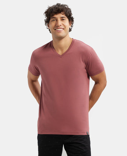 Super Combed Cotton Rich Solid V Neck Half Sleeve T-Shirt - Wild Ginger