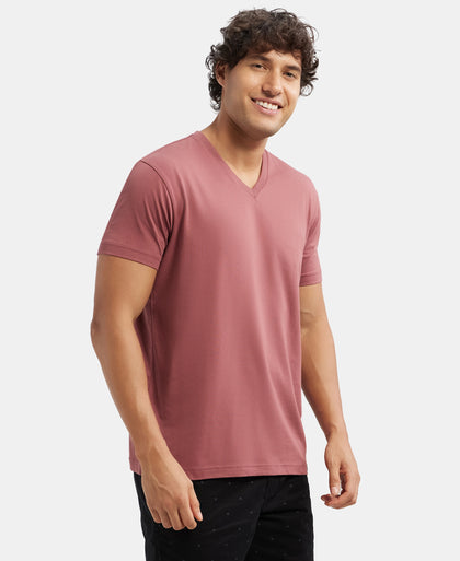 Super Combed Cotton Rich Solid V Neck Half Sleeve T-Shirt - Wild Ginger