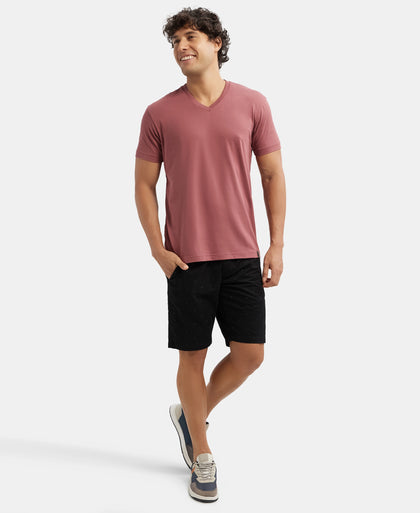 Super Combed Cotton Rich Solid V Neck Half Sleeve T-Shirt - Wild Ginger