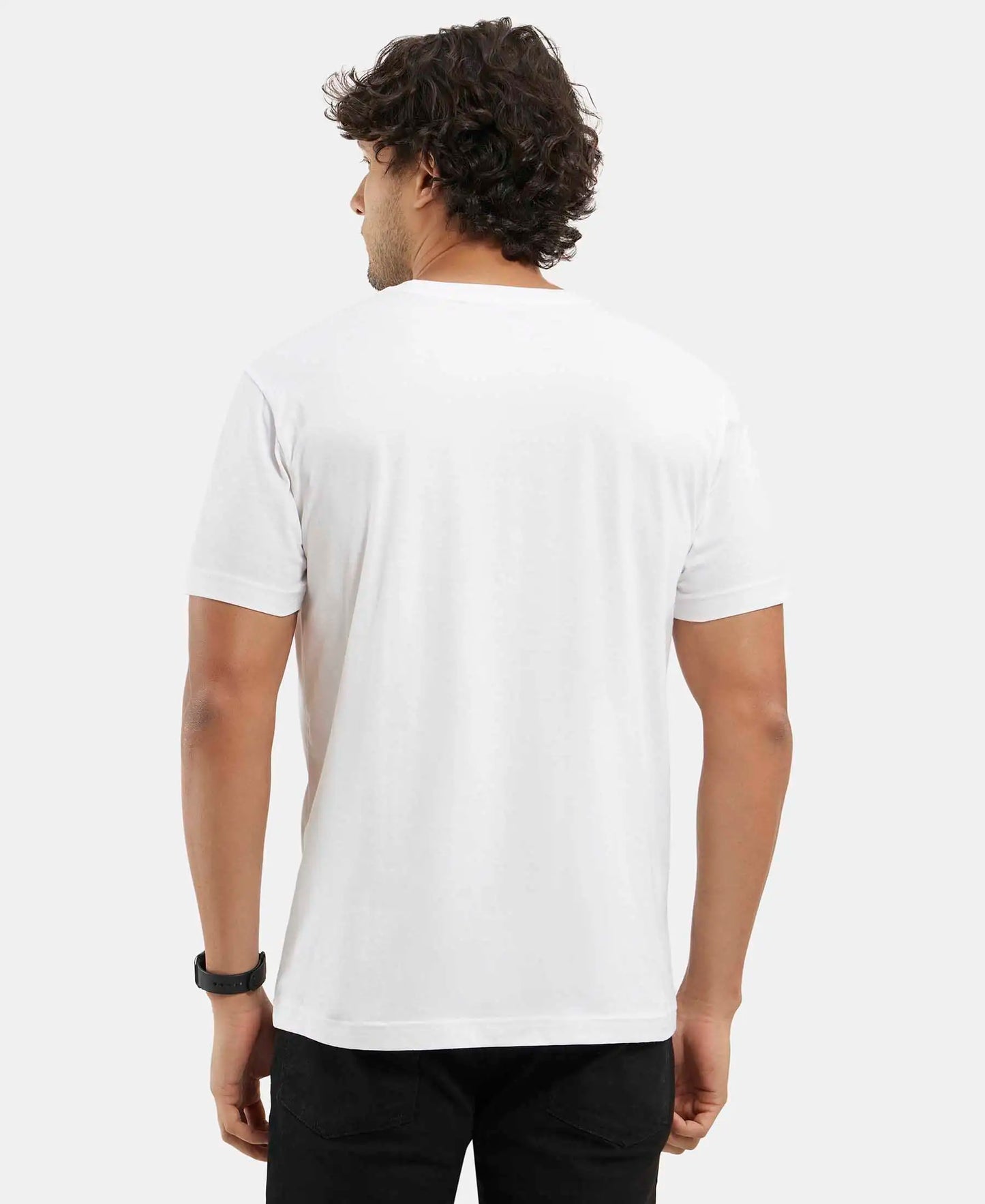 Super Combed Cotton Rich Solid V Neck Half Sleeve T-Shirt  - White-3