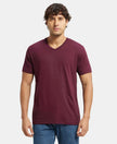 Super Combed Cotton Rich Solid V Neck Half Sleeve T-Shirt  - Wine Tasting-1