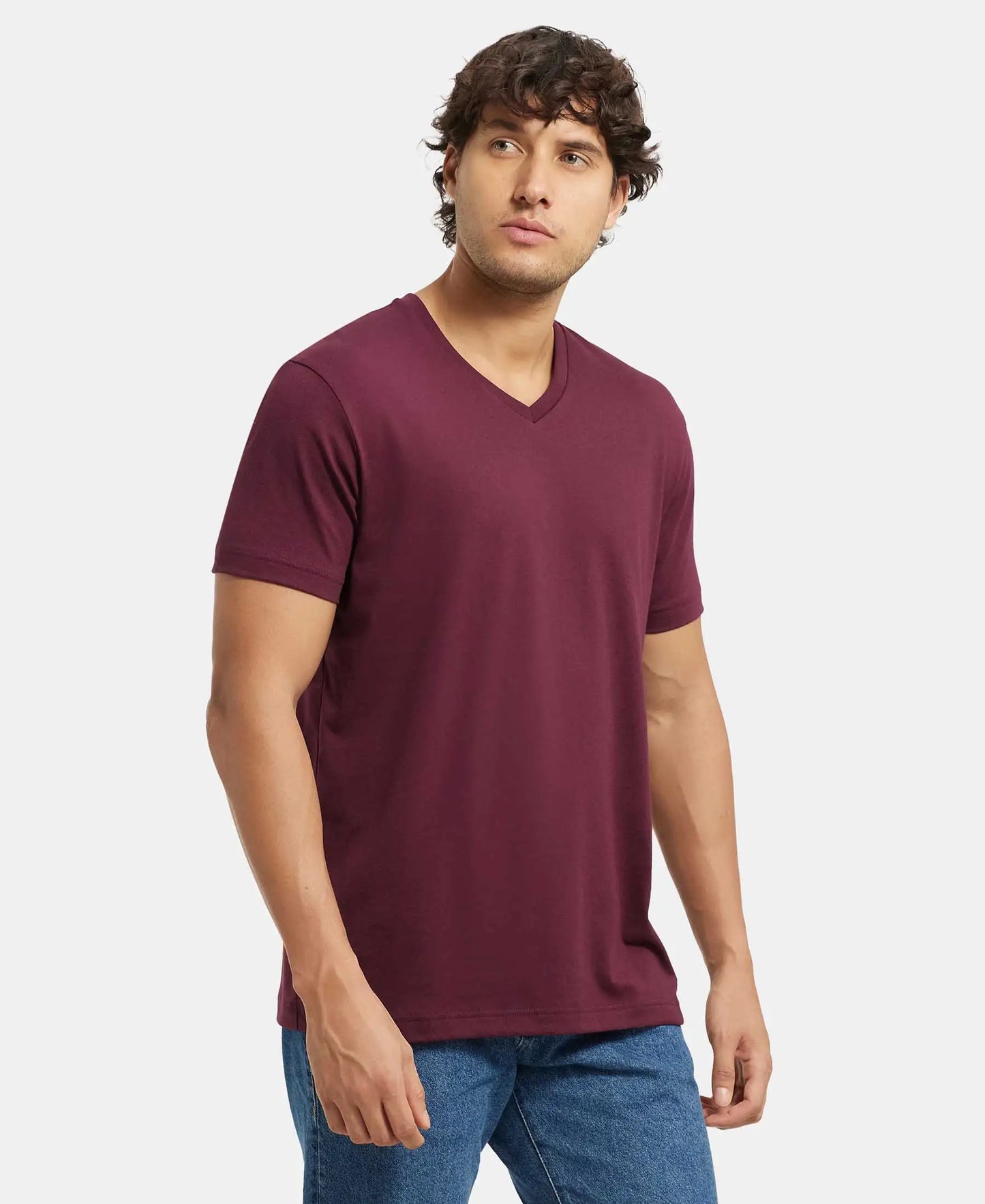 Super Combed Cotton Rich Solid V Neck Half Sleeve T-Shirt  - Wine Tasting-2