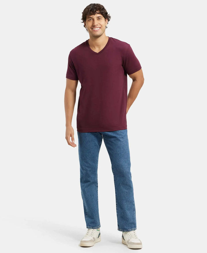 Super Combed Cotton Rich Solid V Neck Half Sleeve T-Shirt  - Wine Tasting-4