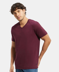 Super Combed Cotton Rich Solid V Neck Half Sleeve T-Shirt  - Wine Tasting-5