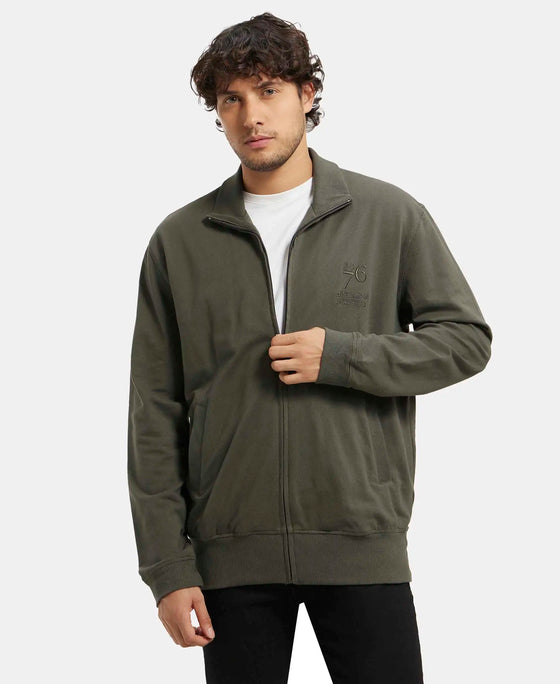 Super Combed Cotton French Terry Jacket with Ribbed Cuffs - Deep Olive-5