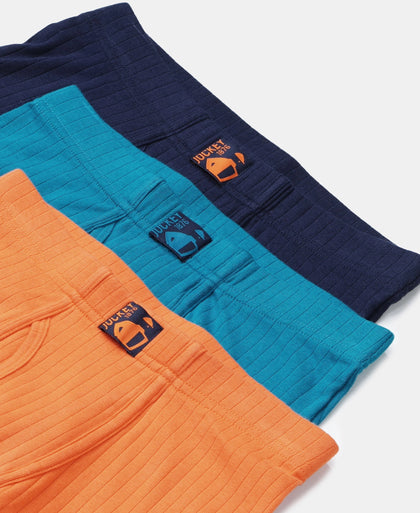 Super Combed Cotton Rib Fabric Solid Trunk with Front Open Fly and Ultrasoft Waistband - Mandarin Orange, Navy & Ocean Depth (Pack of 3)