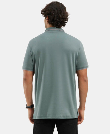 Super Combed Cotton Rich Solid Half Sleeve Polo T-Shirt - Balsam Green-3