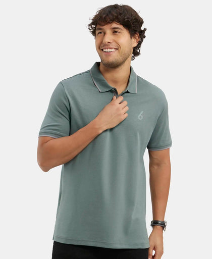 Super Combed Cotton Rich Solid Half Sleeve Polo T-Shirt - Balsam Green-5