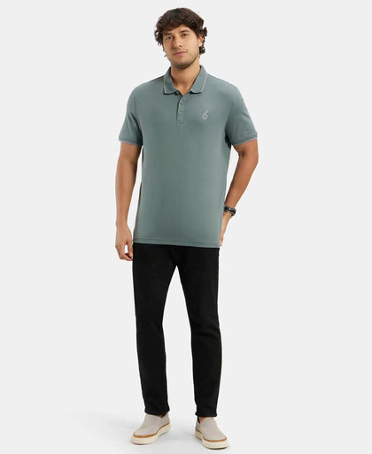 Super Combed Cotton Rich Solid Half Sleeve Polo T-Shirt - Balsam Green-6