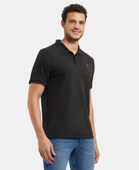 Super Combed Cotton Rich Solid Half Sleeve Polo T-Shirt - Black-2