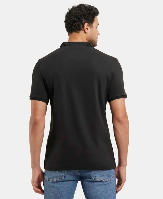 Super Combed Cotton Rich Solid Half Sleeve Polo T-Shirt - Black-3