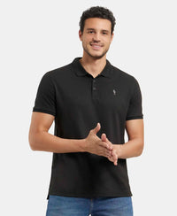 Super Combed Cotton Rich Solid Half Sleeve Polo T-Shirt - Black-5