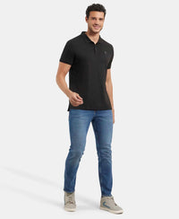 Super Combed Cotton Rich Solid Half Sleeve Polo T-Shirt - Black-6