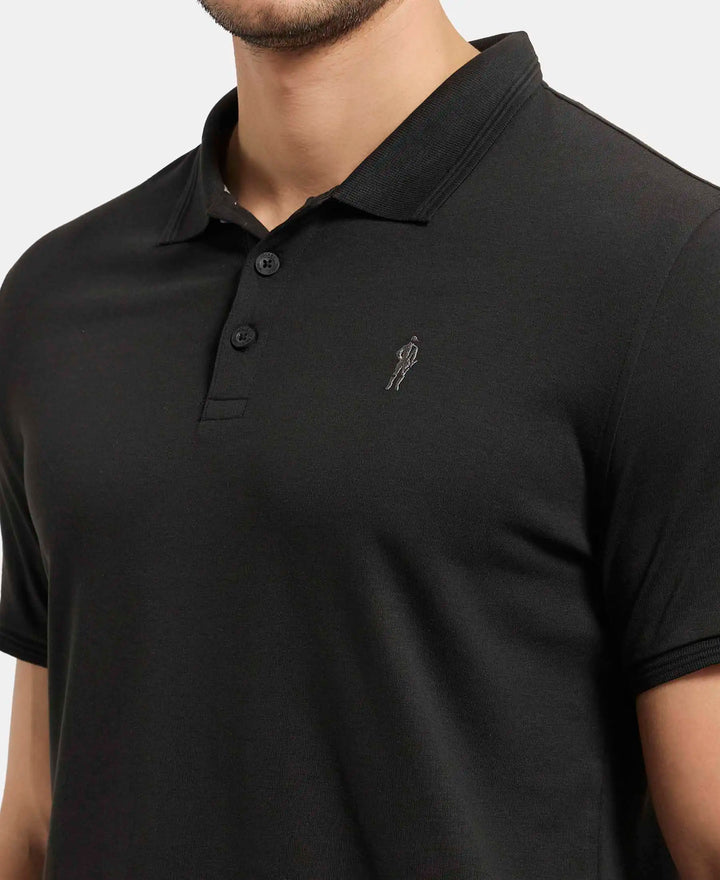 Super Combed Cotton Rich Solid Half Sleeve Polo T-Shirt - Black-7