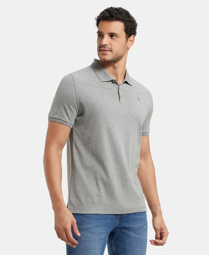 Super Combed Cotton Rich Solid Half Sleeve Polo T-Shirt - Grey Melange-2