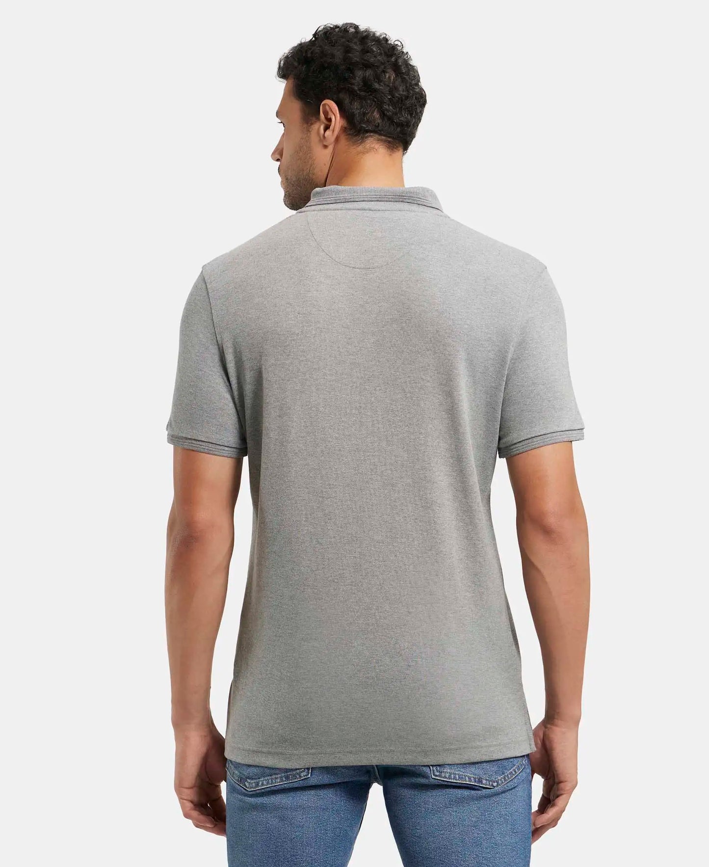 Super Combed Cotton Rich Solid Half Sleeve Polo T-Shirt - Grey Melange-3