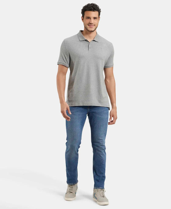 Super Combed Cotton Rich Solid Half Sleeve Polo T-Shirt - Grey Melange-4