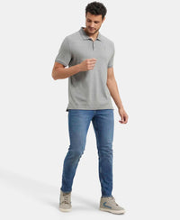 Super Combed Cotton Rich Solid Half Sleeve Polo T-Shirt - Grey Melange-6