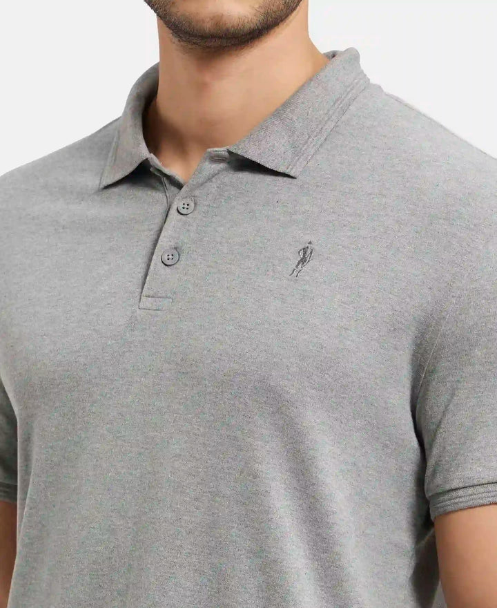 Super Combed Cotton Rich Solid Half Sleeve Polo T-Shirt - Grey Melange-7