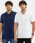 Pack of 2 Super Combed Cotton Rich Solid Half Sleeve Polo T-Shirt - White & Navy