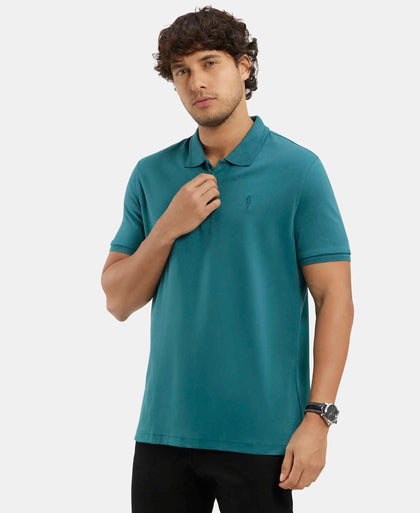 Super Combed Cotton Rich Solid Half Sleeve Polo T-Shirt - Pacific Green-1