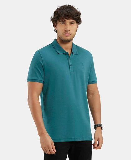 Super Combed Cotton Rich Solid Half Sleeve Polo T-Shirt - Pacific Green-2