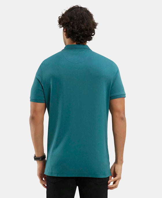 Super Combed Cotton Rich Solid Half Sleeve Polo T-Shirt - Pacific Green-3