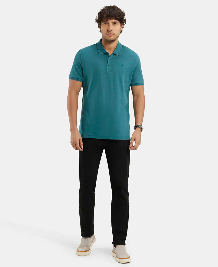 Super Combed Cotton Rich Solid Half Sleeve Polo T-Shirt - Pacific Green-4